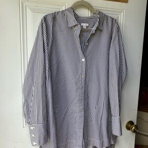 J.Jill Black & White Striped Blouse Top oversizedl Bust 48” sized L could fit XL